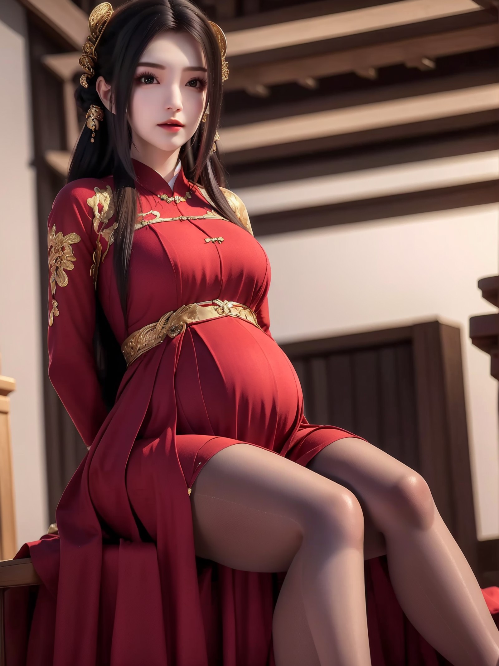 00059-3618358826-_lora_QinYining_20230814155004_0.8_QinYining, 1girl, solo, long hair, dress, hair ornament, red dress, brown hair, looking at vi.png